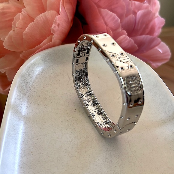 Silver Designer Influenced Bangle w/Pave Crystal Accents - NEW - Picture 5 of 8